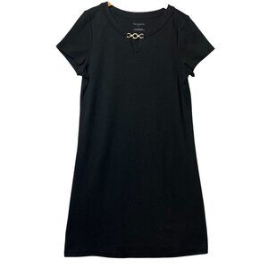 Talbots Black Short-Sleeve Dress With Gold Chain Detail At Neckline